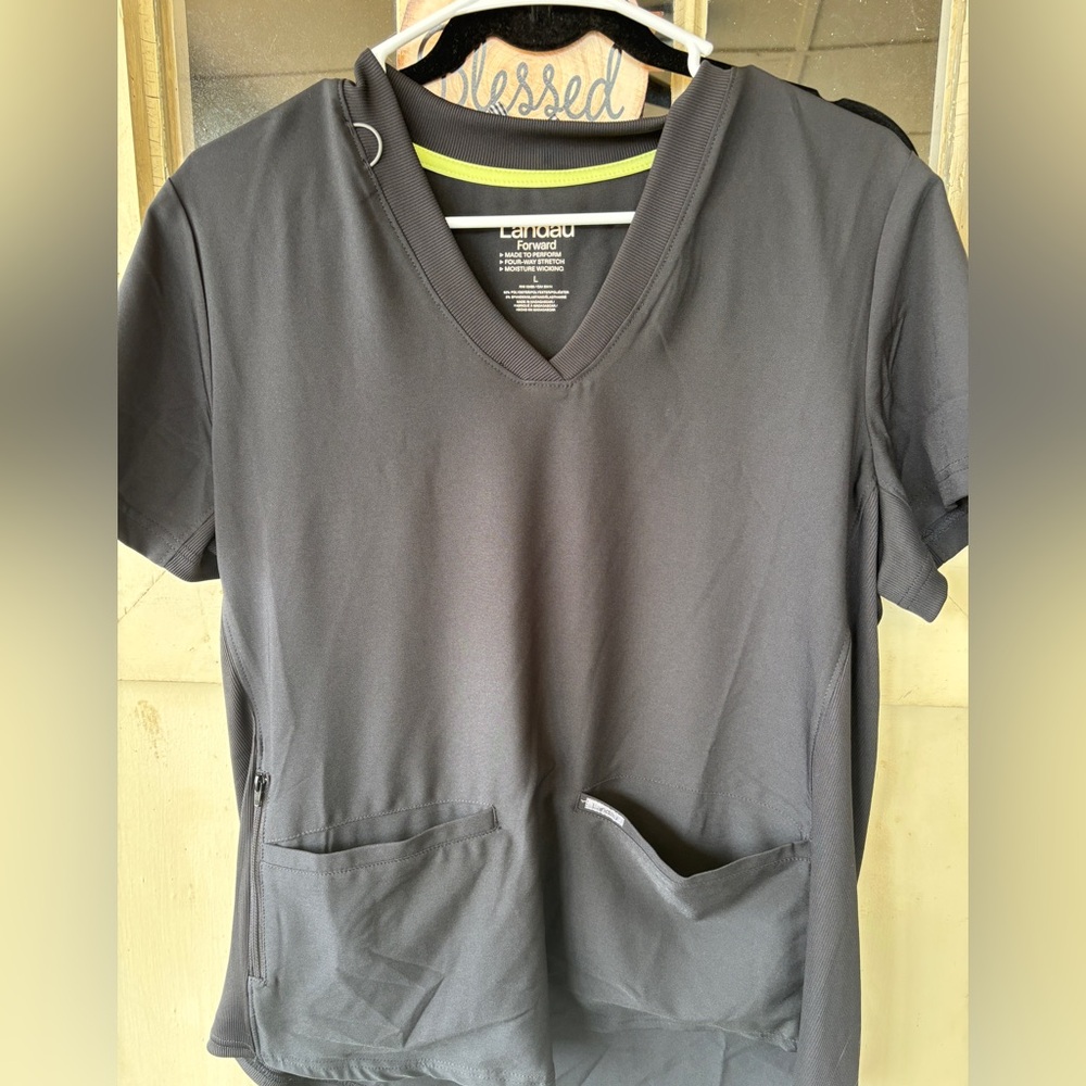 Landau Black Performance Scrub Top